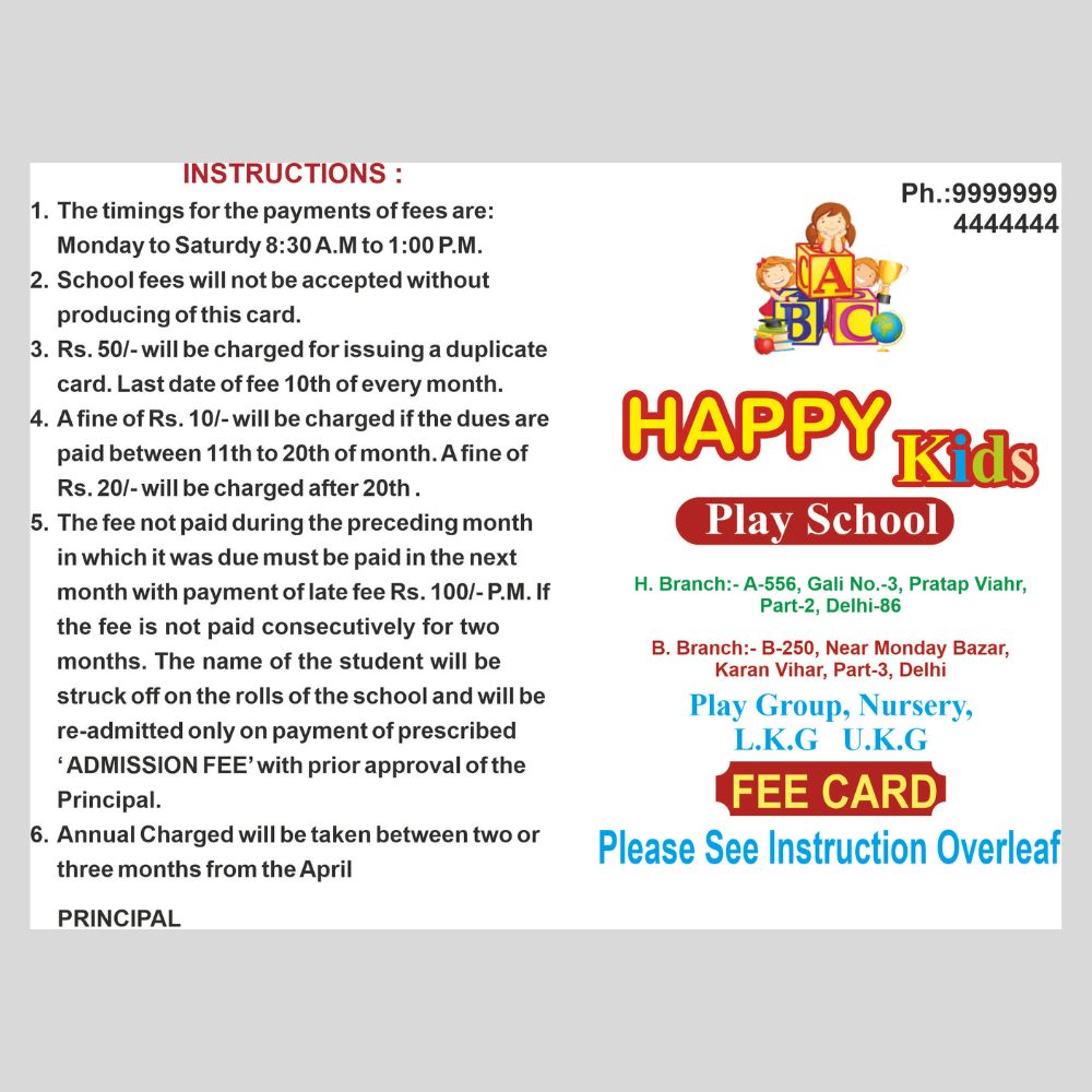 School Fee Card Printing – A5 & A6